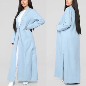 NWT Fashion Nova Mystery Lover Pastel Blue Coat Size XS - Elegant & Cozy Look 💙